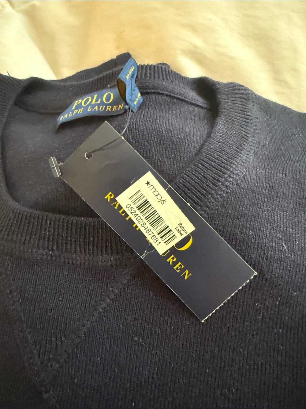 Men’s Polo Ralph Lauren navy blue crew neck cotton sweater .  L - Picture 5 of 8